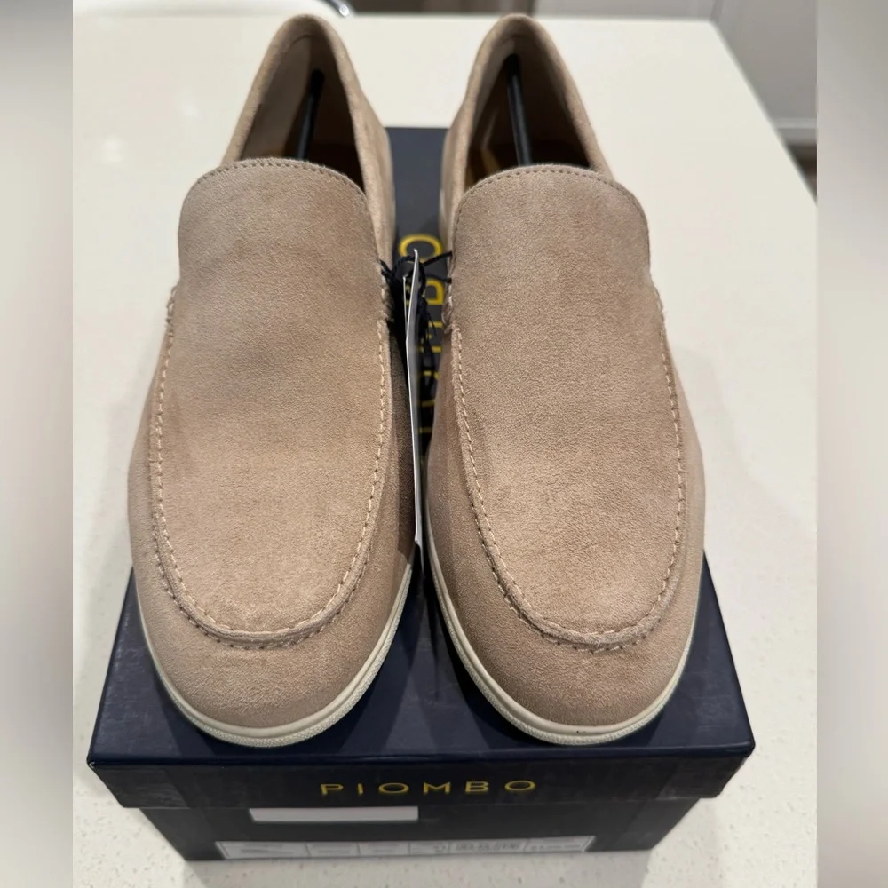 NWT Piombo Contemporary Men's Beige Suede Leather Moccasins Loafers EU 41 US 8